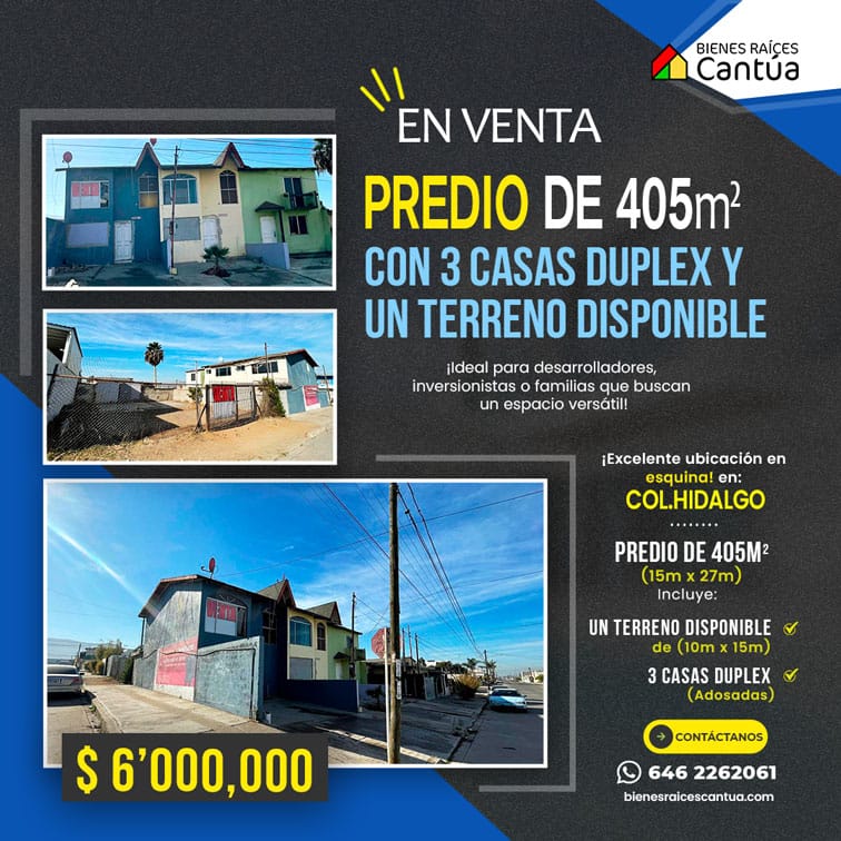 Predio en venta con tres casas y un terreno disponible lateral | Proyecto para personalizar o invertir | Col. Hidalgo, Ensenada