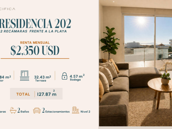 Departamento en renta frente al mar con terraza privada | Torre Marea